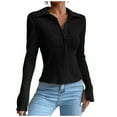 thumbnail image 1 of cfhntfmh Women's Tops Casual Long Sleeve Lapel Collar Solid Color Smocked Slim Fitted Blouse Button Down Shirt Tunics for Women Womens Clothes, 1 of 5