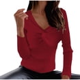 thumbnail image 1 of cfhntfmh Women's Twist Front V Neck Sweaters Long Sleeve Ribbed Knit Tunic Top Slim Fit Solid Color Basic Pullover（Wine,X-Large), 1 of 7