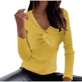 thumbnail image 1 of cfhntfmh Women's Twist Front V Neck Sweaters Long Sleeve Ribbed Knit Tunic Top Slim Fit Solid Color Basic Pullover（Yellow,X-Large), 1 of 7