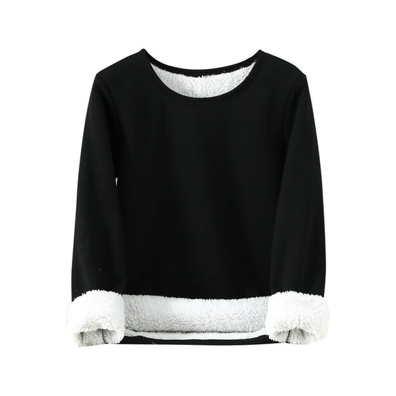cfhntfmh Women's Winter Warm Sherpa Lined Sweatshirt Solid Color Fleece Crewneck Pullover Loungewear Warm Tops(Black,Large)
