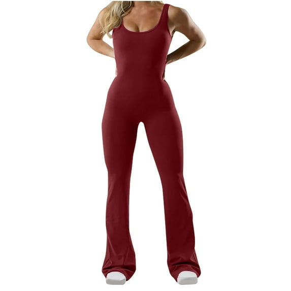 cfhntfmh Women‘s Yoga Jumpsuits Workout Sleeveless Tank Tops Bell Bottoms Flare Rompers Backless Gym Bodysuit