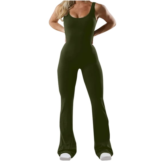 cfhntfmh Women‘s Yoga Jumpsuits Workout Sleeveless Tank Tops Bell Bottoms Flare Rompers Backless Gym Bodysuit
