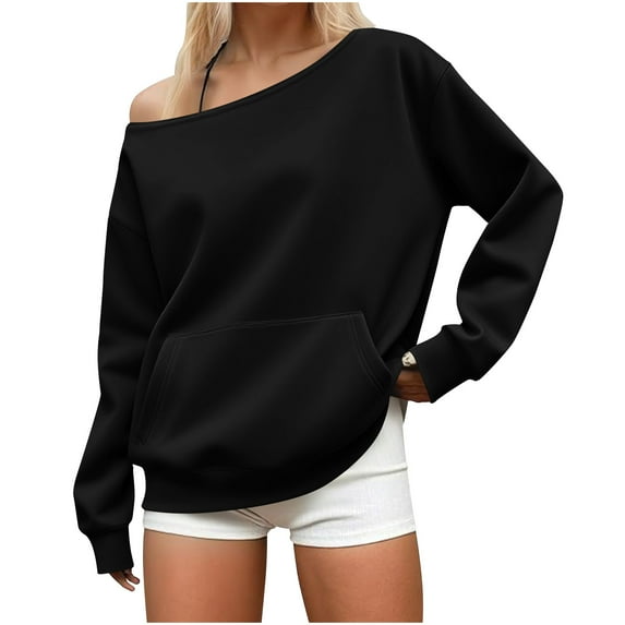 cfhntfmh Women's off the Shoulder Tops Solid Color Oversized Sweatshirt Long Sleeve Fall Shirts Pullover Fall Outfits for Women
