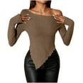 thumbnail image 1 of cfhntfmh Women's off the Shoulder Tops Trendy Long Sleeve Ribbed Knit Asymmetrical Going out Tops Slim Fit Tee Shirts, 1 of 5