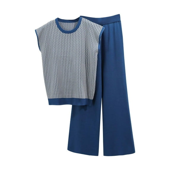 cfhntfmh Womens 2 Piece Outfits Cap Sleeve Pullover Top Palazzo Pants Ribbed Knit Sweatsuit Sets