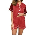 thumbnail image 1 of cfhntfmh Womens 2 Piece Pajama Sets Short Sleeve Color Block Buttons down Shirts Loose Shorts Sleepwear Pjs Sets with Pockets, 1 of 5