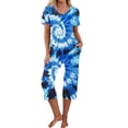 thumbnail image 1 of cfhntfmh Womens 2 Piece Pajama Sets Trendy Tie-Dye Round Neck Short Sleeve T-Shirts Capri Pants Loungewear Sleepwear Pjs Sets, 1 of 6