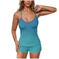thumbnail image 1 of cfhntfmh Womens 2 Piece Ribbed Pjs Sets Shorts Set Sleeveless V Neck Cami Top with Shorts Pajamas Sets Knit Sleepwear, 1 of 6