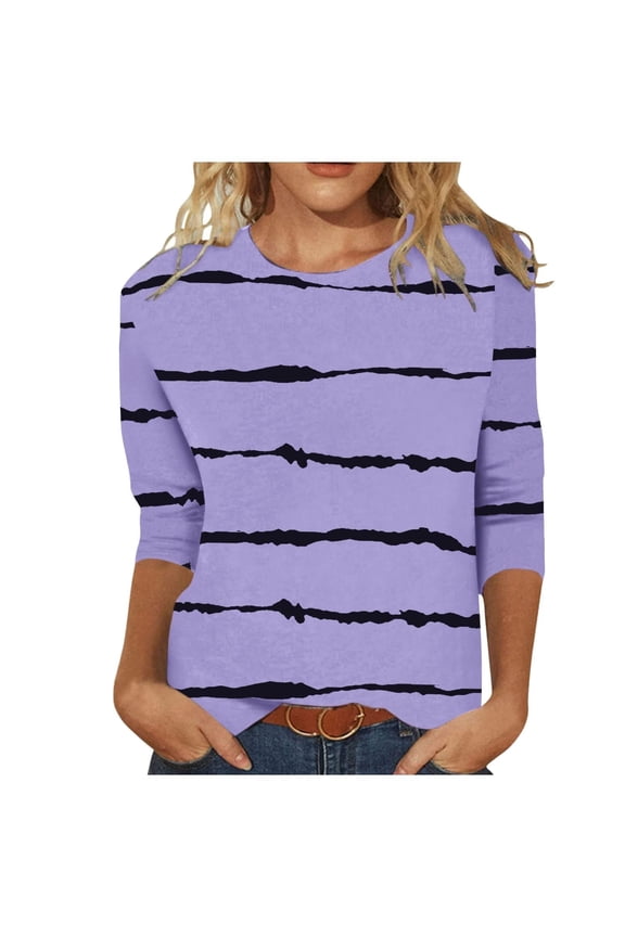 Womens 3/4 Sleeve Tops Crewneck Tie Dye Striped Printed Trendy T Shirts Casual Basic Spring Fall Clothes Tunic Blouses Womens Clothes