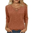 thumbnail image 1 of cfhntfmh Womens 3/4 Sleeve Tops Knit Tshirts Fall Sweater V Neck Casual Top Ladies Solid Color Fashion Blouses Womens Fall Clothes, 1 of 6