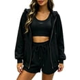 thumbnail image 1 of cfhntfmh Womens 3 Piece Workout Sets Zip up Hooded Jacket Athletic Bra Drawstring Sweatshorts Gym Running Outfits, 1 of 5