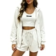 thumbnail image 1 of cfhntfmh Womens 3 Piece Workout Sets Zip up Hooded Jacket Athletic Bra Drawstring Sweatshorts Gym Running Outfits, 1 of 5