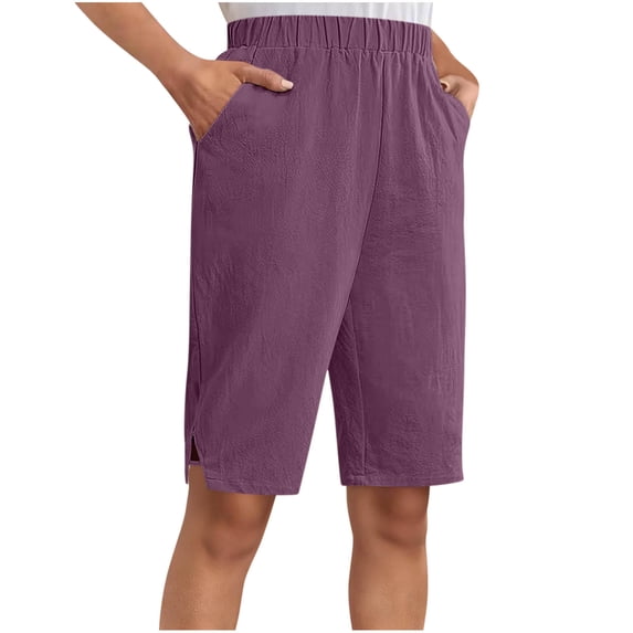cfhntfmh Womens Bermuda Shorts Summer Elastic Waist Knee Length Short Pant Athletic Loose Running Yoga Shorts with Pockets
