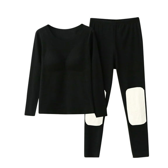 cfhntfmh Womens Built in Bra Pajamas Sets Long Sleeve Crew Neck Nightshirts with Long Pants Pjs Sleepwear Thermal Underwear Set for Women