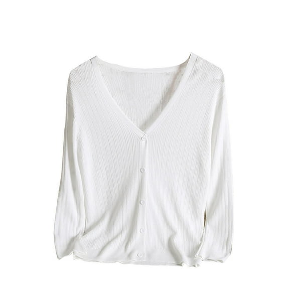 cfhntfmh Womens Buttons down Shirts Comfy Deep V Neck Long Sleeve Thin Knitted Coats Baggy Ribbed Solid Color Jackets