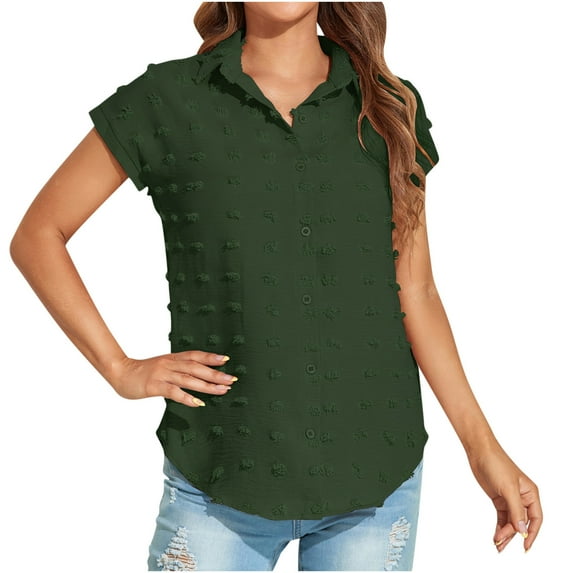 cfhntfmh Womens Buttons down Shirts Summer Fashion Lapel Neck Long Sleeve Tunic Blouses Soft Short Sleeve Casual Tops