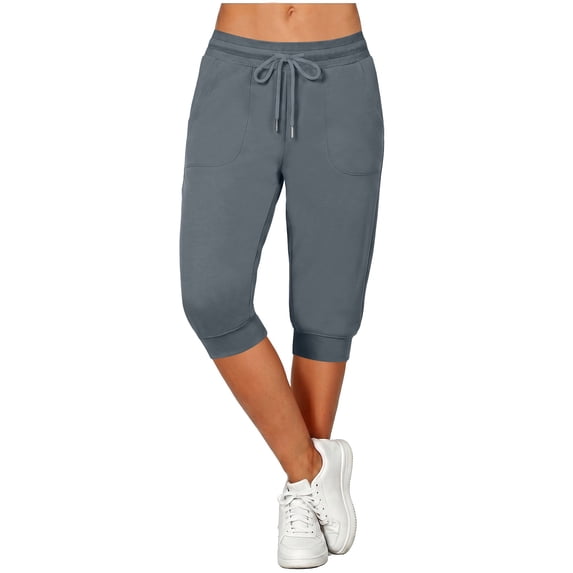 cfhntfmh Womens Capri Joggers Athletic Workout Gym Running Sweatpants with Pockets Casual Drawstring Mid Rise Pants