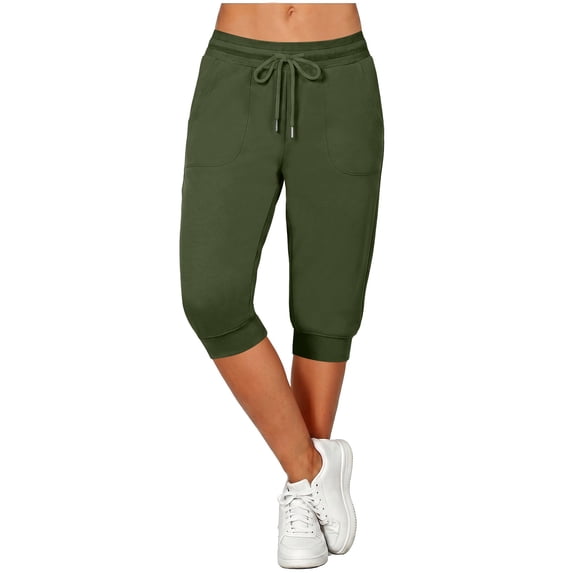 cfhntfmh Womens Capri Joggers Athletic Workout Gym Running Sweatpants with Pockets Casual Drawstring Mid Rise Pants