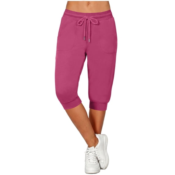 cfhntfmh Womens Capri Joggers Athletic Workout Gym Running Sweatpants with Pockets Casual Drawstring Mid Rise Pants