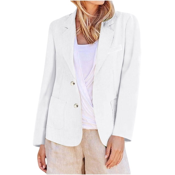 cfhntfmh Womens Casual Blazers Long Sleeve Work Office Tops with Pockets Collared Dressy Suit Jackets for Business