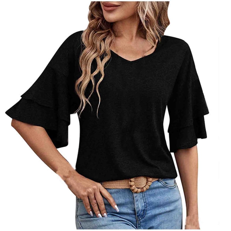 cfhntfmh Womens Casual Blouses Summer Fashion Double Layered Half 