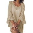 thumbnail image 1 of cfhntfmh Womens Casual Dress 3/4 Sleeve Comfy T-Shirt Dresses Crewneck Summer Plain Ruffled Beach Cover up Mini Dress, 1 of 7