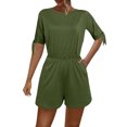thumbnail image 1 of cfhntfmh Womens Casual Jumpsuit Half Sleeve Round Neck Loose Outfits Summer Solid Color Comfy Shorts Rompers with Pockets, 1 of 4