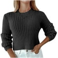thumbnail image 1 of cfhntfmh Womens Crew Neck Cropped Sweaters Ribbed Knit Long Sleeve Crop Tops Fall Fashion Sweater Pullover Thermal Clothes（Black,Large), 1 of 6