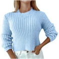 thumbnail image 1 of cfhntfmh Womens Crew Neck Cropped Sweaters Ribbed Knit Long Sleeve Crop Tops Fall Fashion Sweater Pullover Thermal Clothes（Blue,Large), 1 of 6