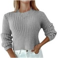 thumbnail image 1 of cfhntfmh Womens Crew Neck Cropped Sweaters Ribbed Knit Long Sleeve Crop Tops Fall Fashion Sweater Pullover Thermal Clothes（Gray,Small), 1 of 6