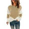 thumbnail image 1 of cfhntfmh Womens Crochet Sweater Crewneck Long Sleeve Pullover Color Block Oversized Ribbed Sweaters Fashion Tops for Women（Khaki,Large), 1 of 6