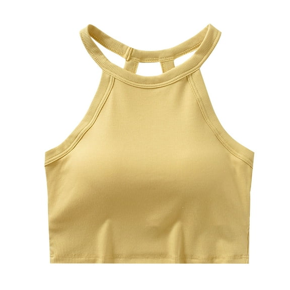cfhntfmh Womens Crop Tank Tops with Bulit in Bras Trendy Sleeveless Round Neck Ribbed Knit Blouses Comfy No Underwire Tops