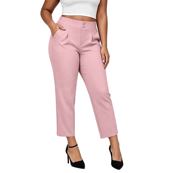 cfhntfmh Womens Cropped Dress Pants Straight Leg High Waisted Pants Stretchy Business Office Pants with Pockets