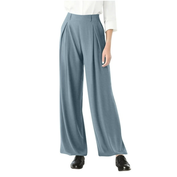 cfhntfmh Womens Dress Pants Plus Size Wide Leg Pull on Work Pants Stretchy High Waisted Business Casual Trousers with Pockets