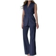 thumbnail image 1 of cfhntfmh Womens Dressy Casual Sets Sleeveless Suit Vest Wide Leg Pants Belted Office Business Blazer Set with Pockets, 1 of 7