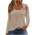 thumbnail image 1 of cfhntfmh Womens Dressy Casual Shirts Lounge Scoop Neck Long Sleeve Tunic Tops Trendy Cold Shoulder Cable Knit T-Shirts, 1 of 6