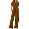 thumbnail image 1 of cfhntfmh Womens Elegant Jumpsuit Fashion Crewneck Short Sleeve Lounge Rompers with Pockets Straight Leg Long Pants Outfits, 1 of 7