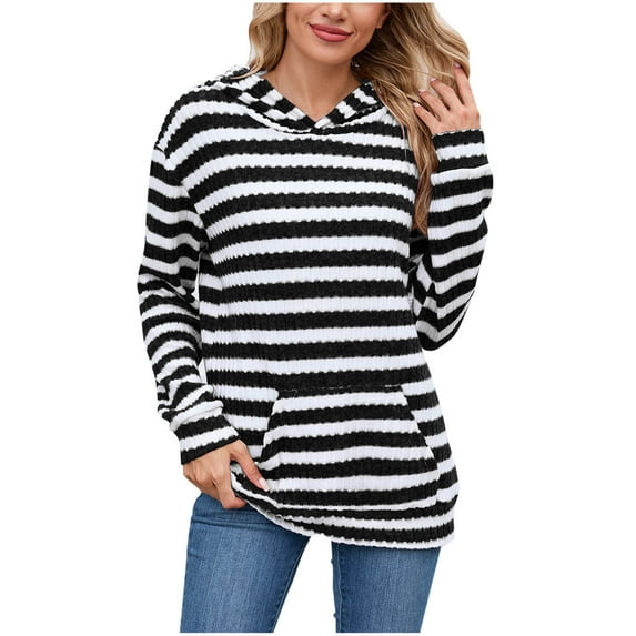 cfhntfmh Womens Fall Clothes Hoodies for Women Striped Pullover Tops Casual Winter Hooded Sweatshirts with Pocket