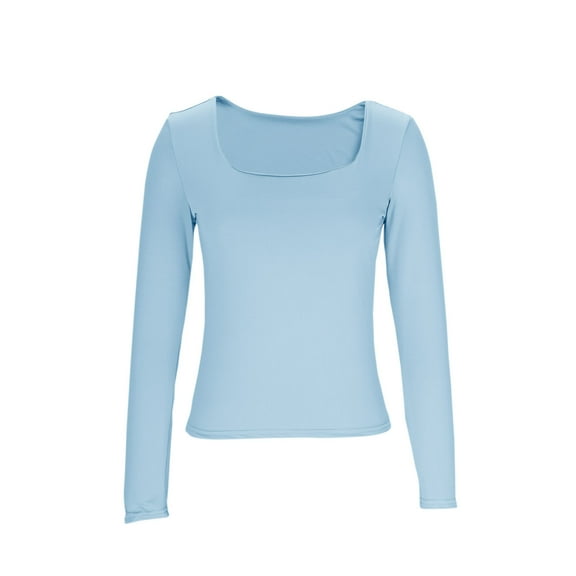 cfhntfmh Womens Fall Clothes Long Sleeve Square Neck Crop Top Slim Fitted Casual T-Shirt Tops Basic Tees Fall Fashion Outfits