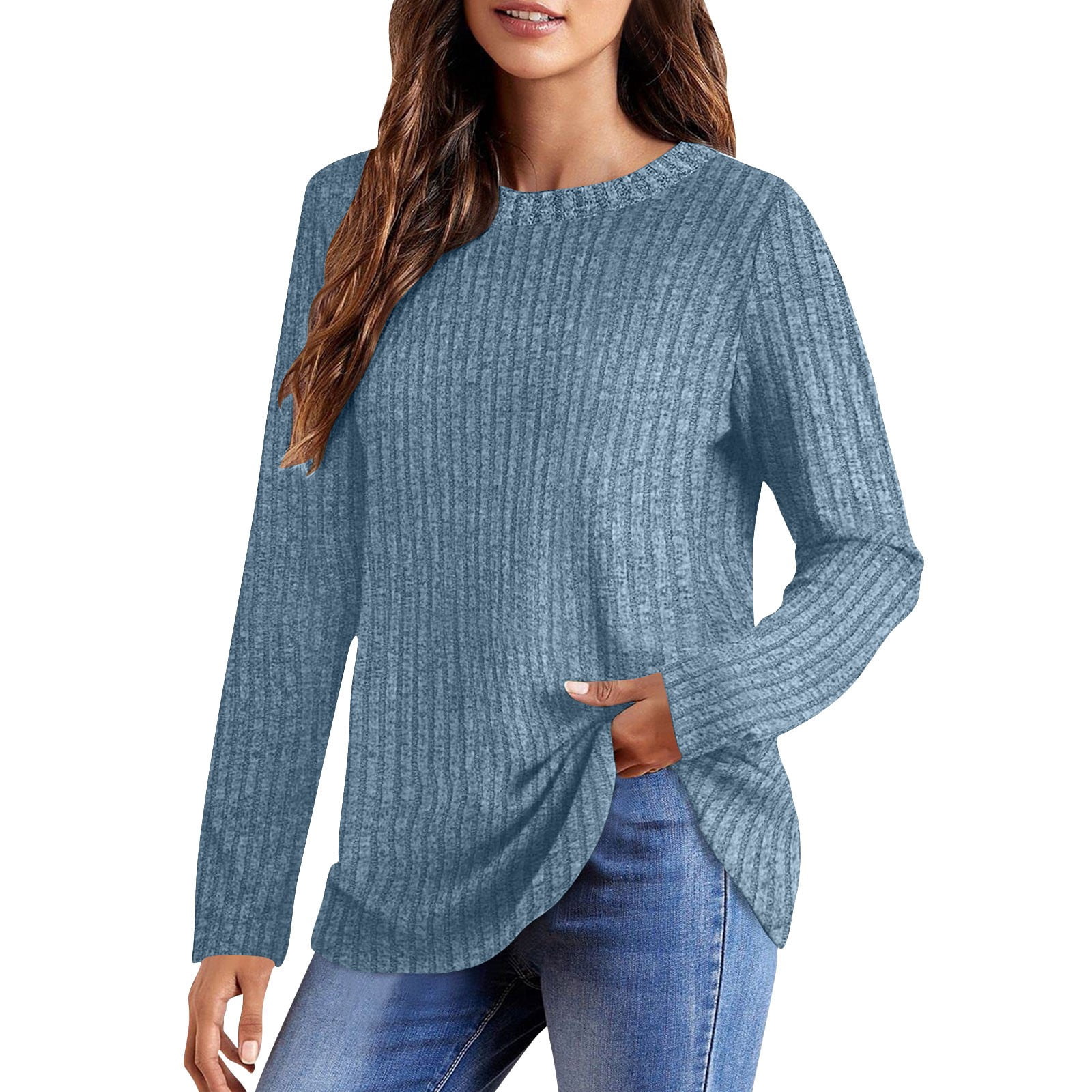 cfhntfmh Womens Fall Clothes Ribbed Knit Tunic Tops Long Sleeve Shirts