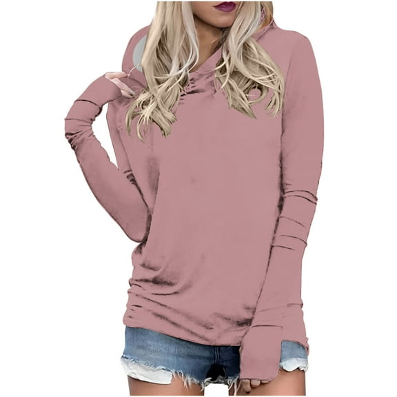 cfhntfmh Womens Fall Fashion Hoodies Long Sleeve Pullover Shirts Solid Color Sweatshirts Fall Winter Outfits Clothes（Pink,Medium)