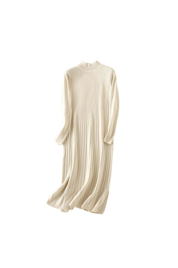 Womens Fall Sweater Dresses Casual Mock Neck Long Sleeve Knitted Midi Dress Comfy Solid Shirt Dress