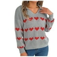 thumbnail image 1 of cfhntfmh Womens Fall Sweaters Long Sleeve Collared V Neck Casual Fall Winter Pullover Sweater Valentine Heart Sweater（Gray,Large), 1 of 7