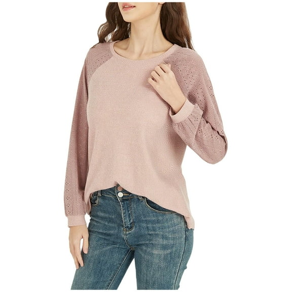 cfhntfmh Womens Fall Tops Casual Round Neck Knit Long Sleeve Shirts Trendy Loose Tunic Pullover Work Blouses Fall Outfits