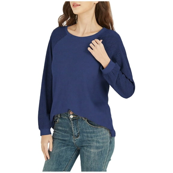 cfhntfmh Womens Fall Tops Casual Round Neck Knit Long Sleeve Shirts Trendy Loose Tunic Pullover Work Blouses Fall Outfits