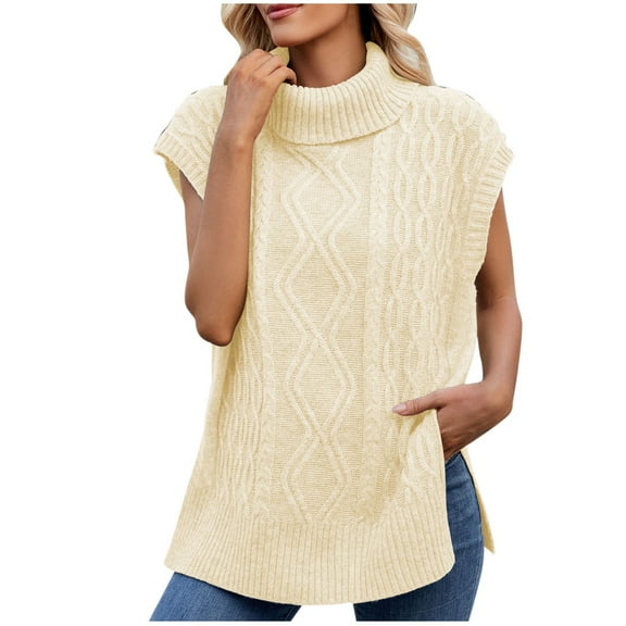 cfhntfmh Womens Fall Tops Trendy Sweater Vest Women Knit Tank Tops Turtleneck Cap Sleeve Loose Shirts Vacation Casual Outfits