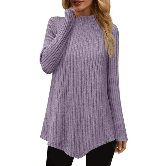 cfhntfmh Womens Fall Tunic Tops Turtleneck Lightweight Sweaters Asymmetrical Hem Tops Long Sleeve Shirts for Women