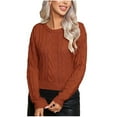 thumbnail image 1 of cfhntfmh Womens Fall Winter Sweaters Cable Knit Long Sleeve Crewneck Oversized Sweater Solid Color Pullover Loose Outfits（Brown,Large), 1 of 5