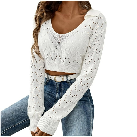 cfhntfmh Womens Fashion Shirts Fall Trendy Scoop Neck Hollow out Long Sleeve Going out Tops Loose Cropped Blouses Streetwear