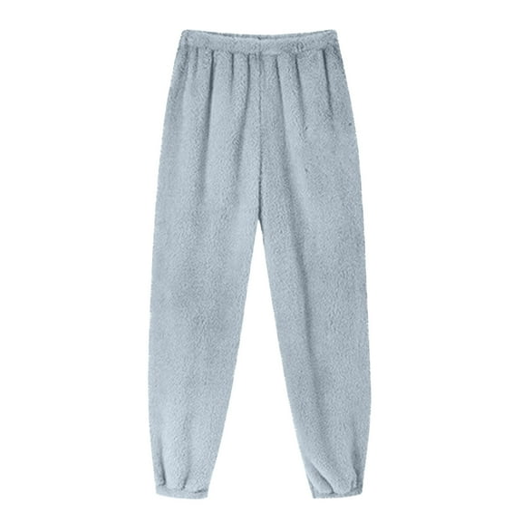 cfhntfmh Womens Fluffy Pajama Pants Fuzzy Fleece Soft Comfy Lounge Pants Stretchy Waisted Winter Warm Pj Bottoms(Gray,Small)